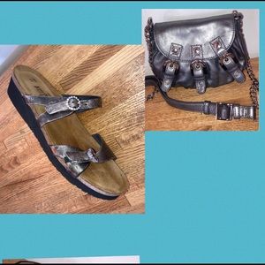 Naot Sandals 10 leather rhinestone 41 gold pewter